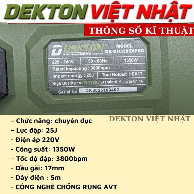 Máy khoan đục bê tông 17MM Dekton DK-DH3505XPRO - Ảnh 3