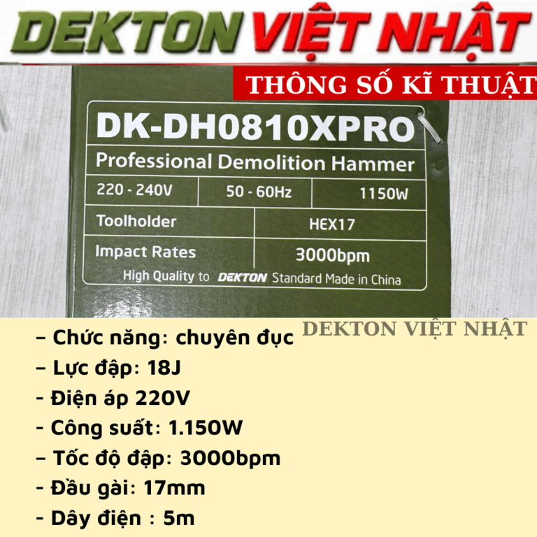 Máy khoan đục bê tông Dekton DK-DH0810XPRO 17mm - Ảnh 4