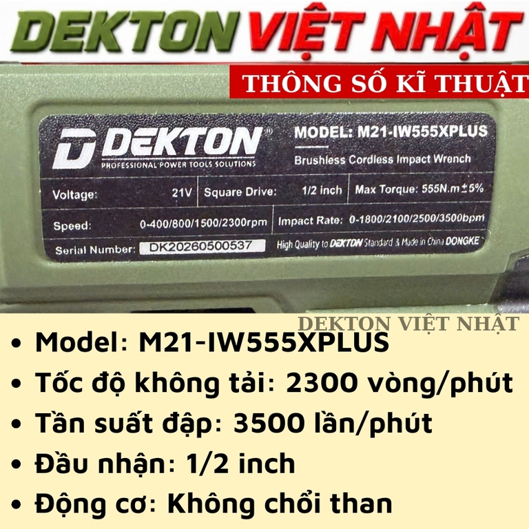 Máy siết bulong Dekton M21-IW555XPLUS - Ảnh 3