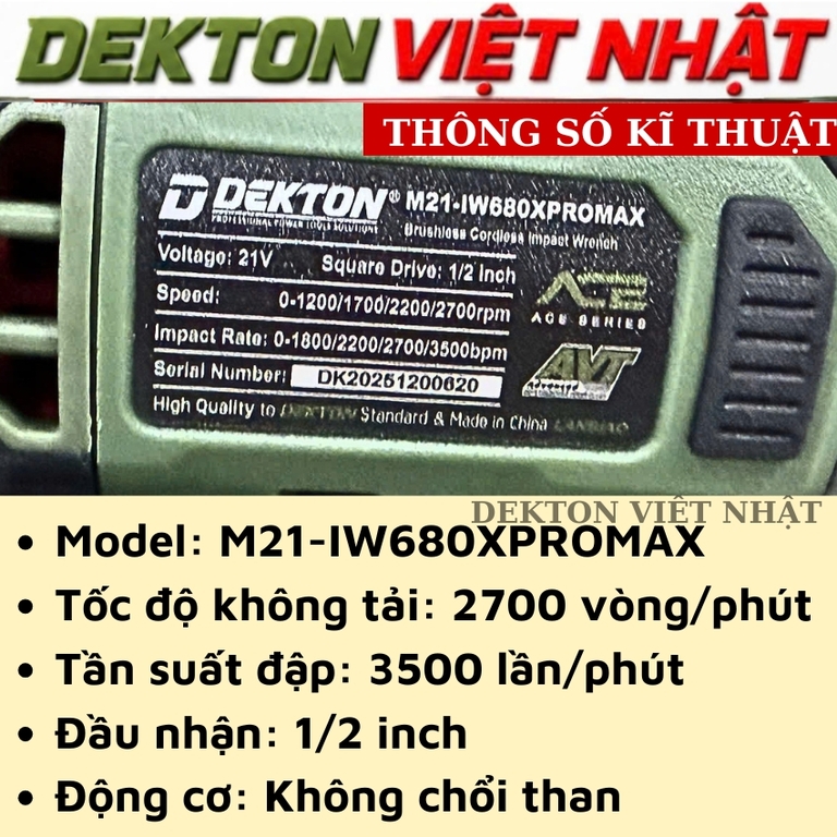 Máy siết bulong Dekton M21-IW680XPROMAX - Ảnh 3