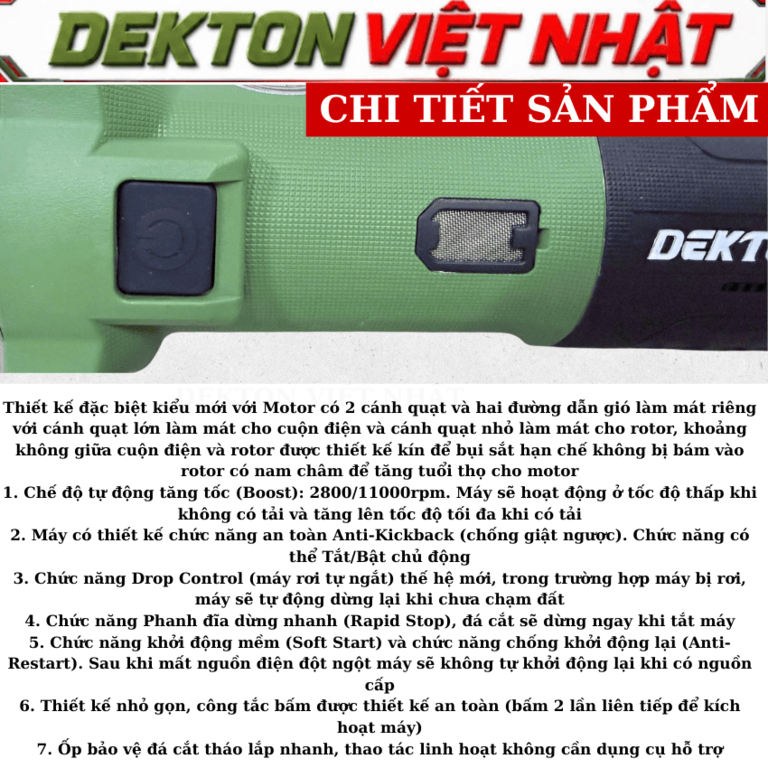 Máy mài góc Dekton DK-AG125BXBL 125mm - động cơ không chổi than, công suất tối đa: 1.000 - 2.000W, tốc độ không tải 11000v/p - Ảnh 5