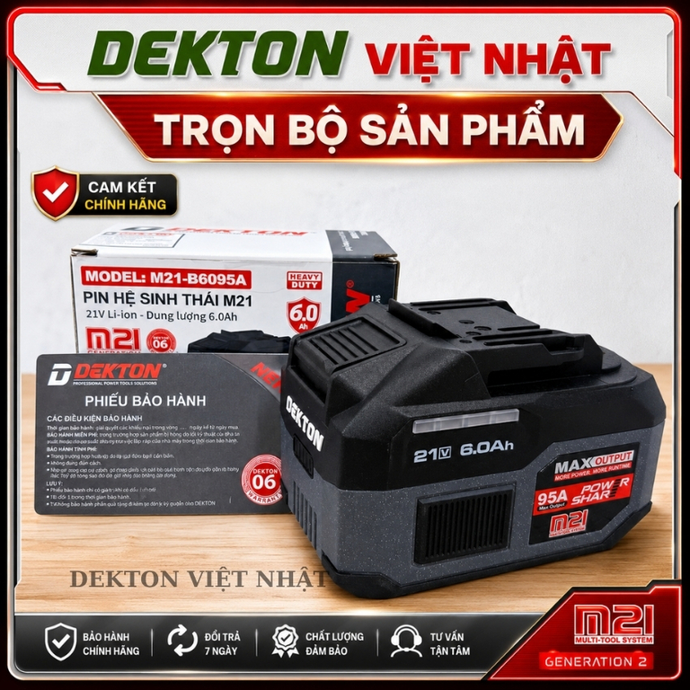 Pin 15cell 21v Dekton M21- B6095A, dung lượng 6.0A - Ảnh 2