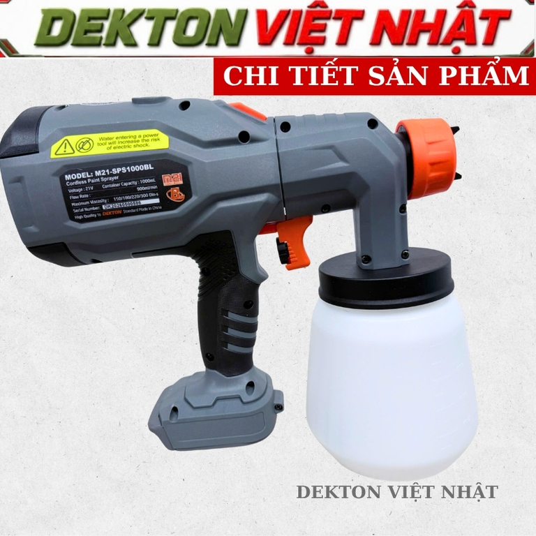 Máy phun sơn pin Dekton M21 - SPS1000BL, lưu lượng 9000l/p, độ nhớt 300din - Ảnh 4