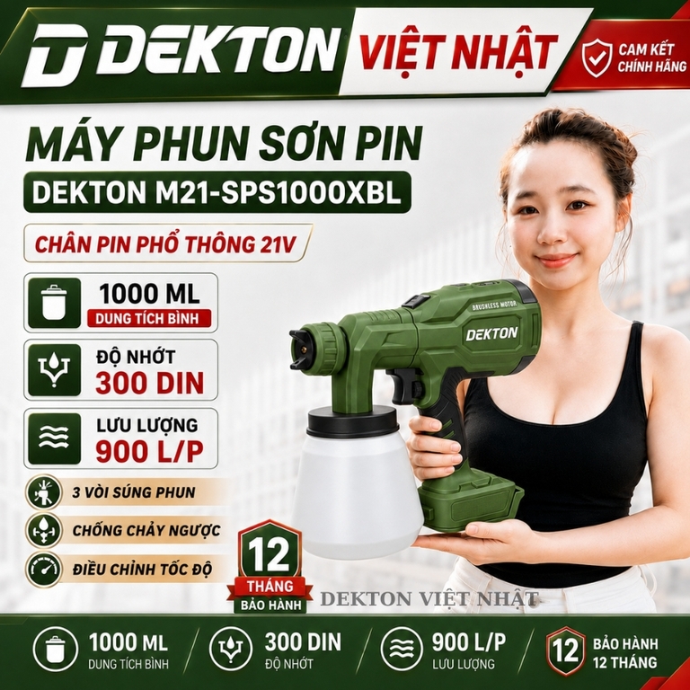 Máy phun sơn Dekton M21-SPS1000XBL, lưu lượng 900l/p, bảo hành 12 tháng